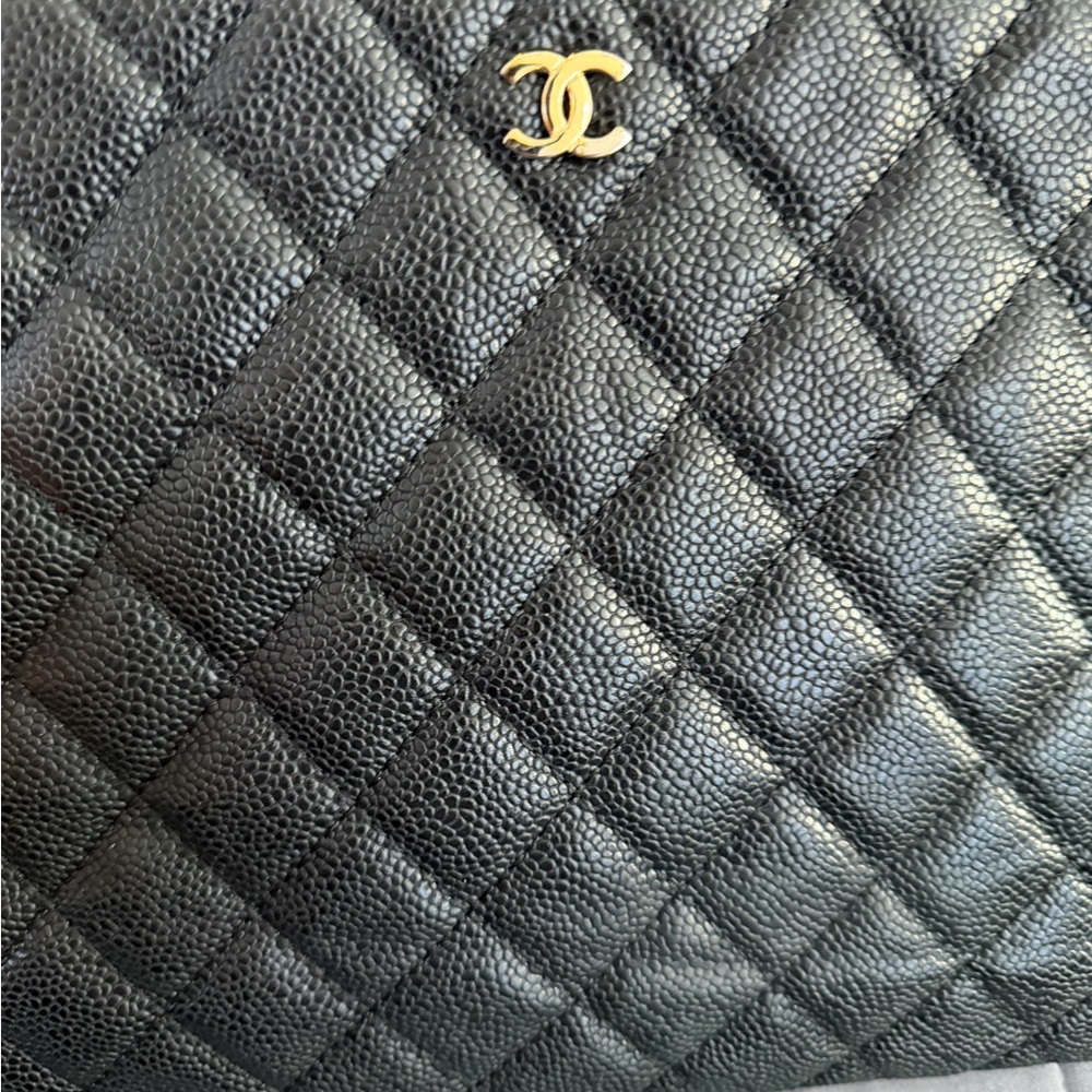 Fashion Magazine Black Quilted Wristlet Clutch with Gold Hardware - Picture 2 of 10